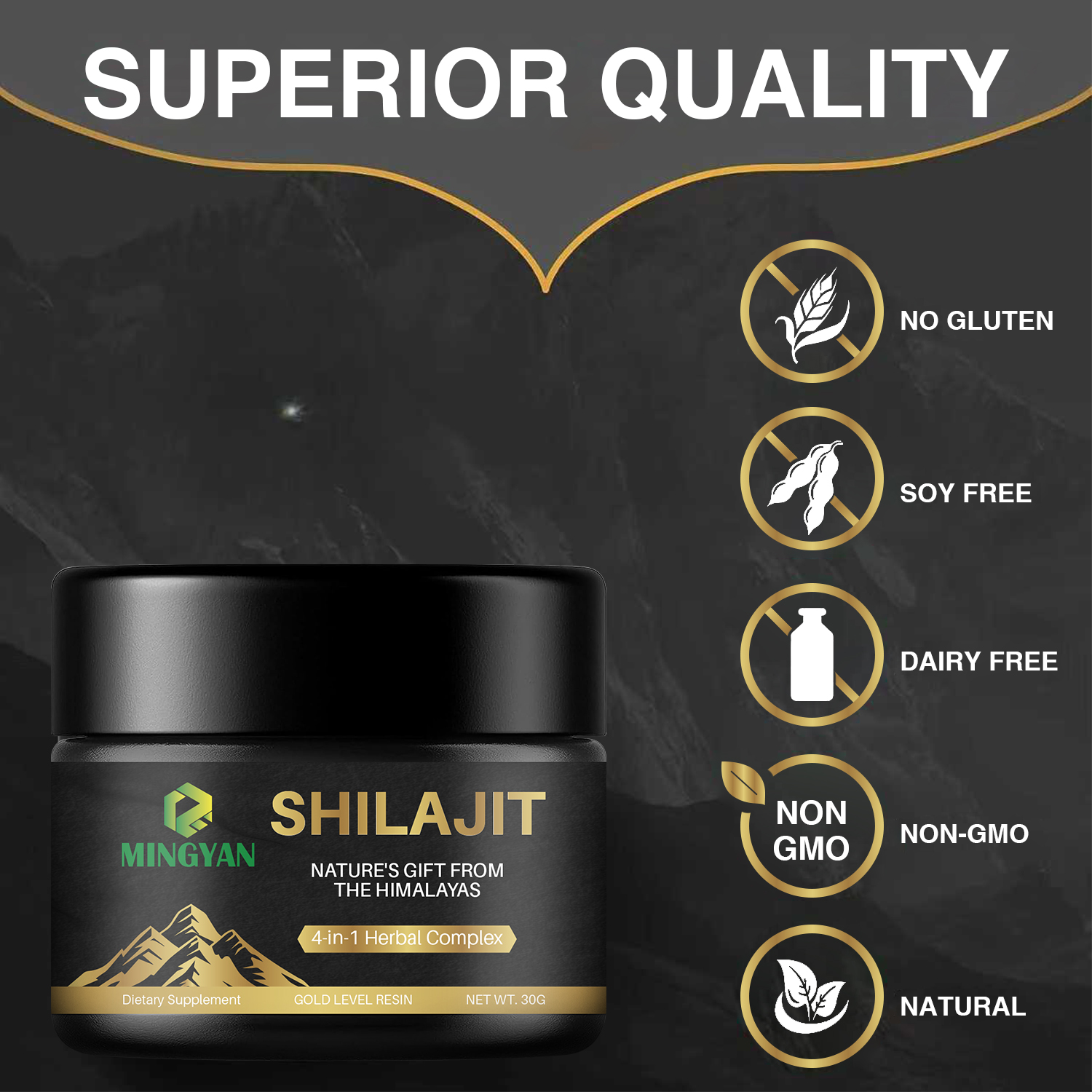 R&eacute;sine de shilajit &agrave; base de plantes dissoute dans de l'eau ti&egrave;de