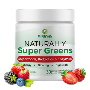 Super Greens Powder en forma de polvo verde fino