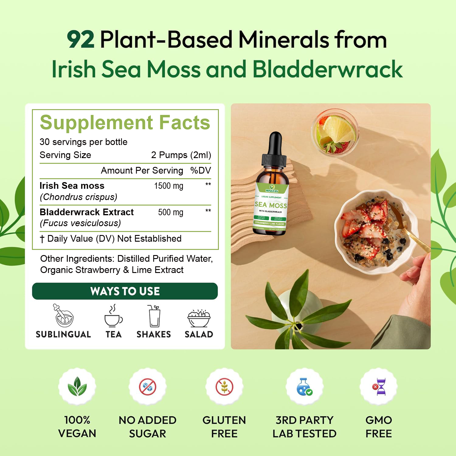 Formule d'ingr&eacute;dients Sea Moss Drops avec mousse de mer irlandaise